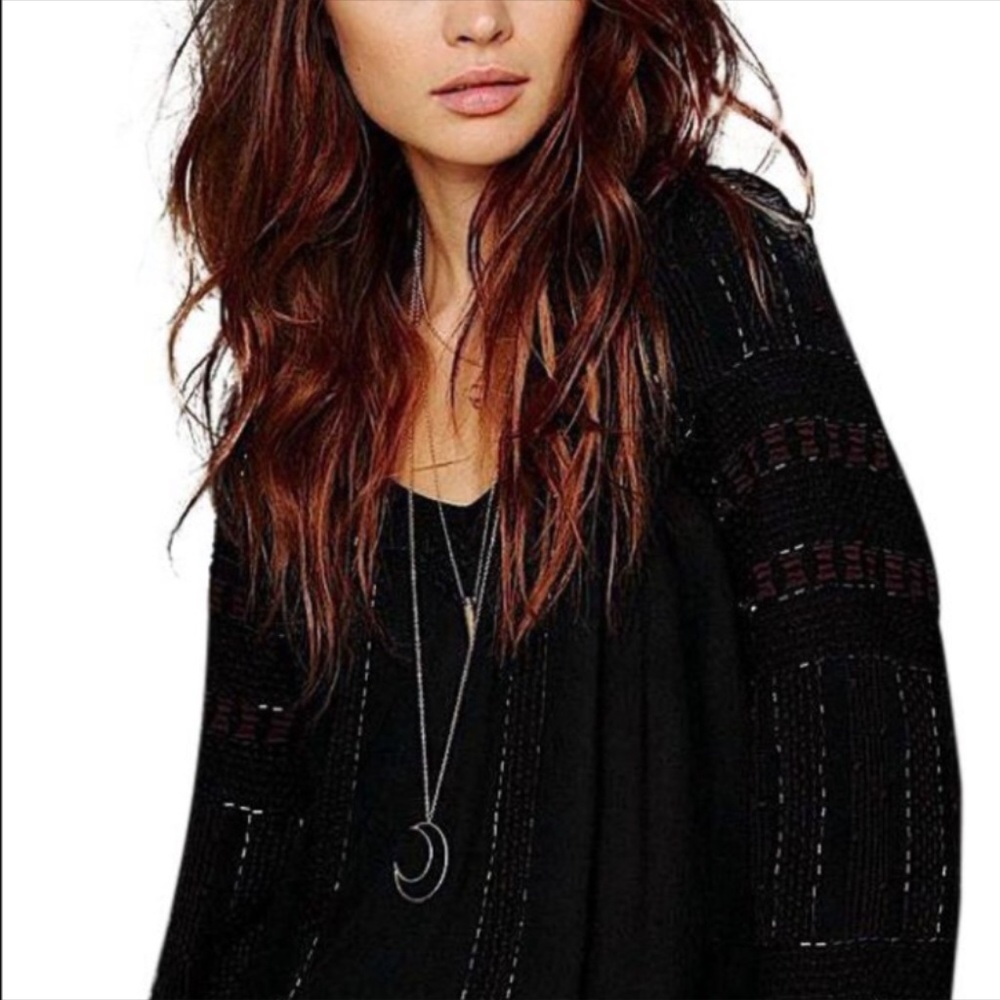 FREE PEOPLE BLACK BEADED LONG SLEEVE SWING BLOUSE - Picture 2 of 6